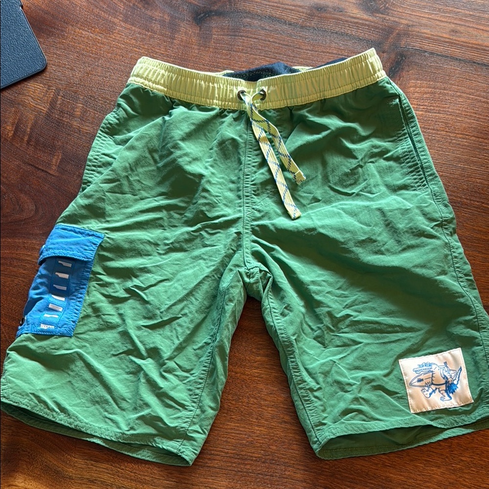 Patagonia kids Green Swim Shorts with Blue Accent